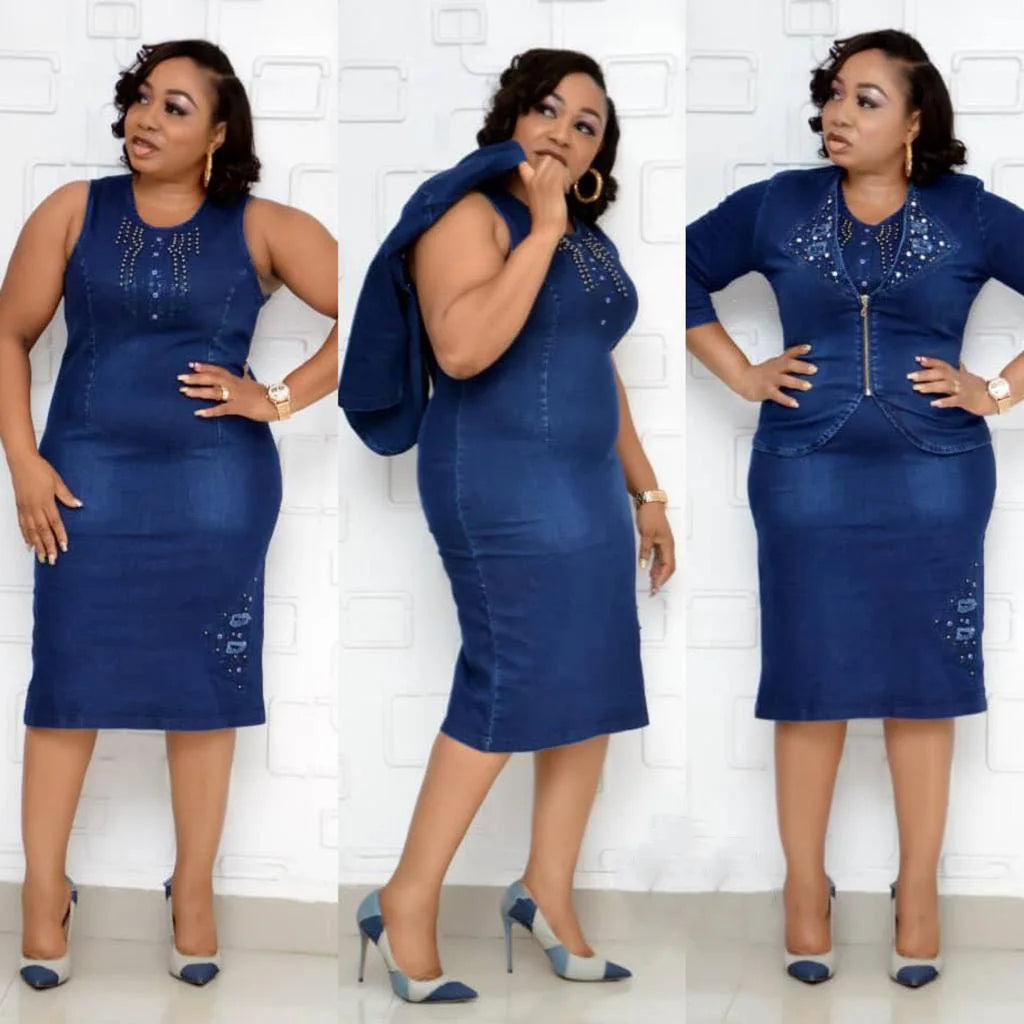 2 Piece Women Denim Skirt Set