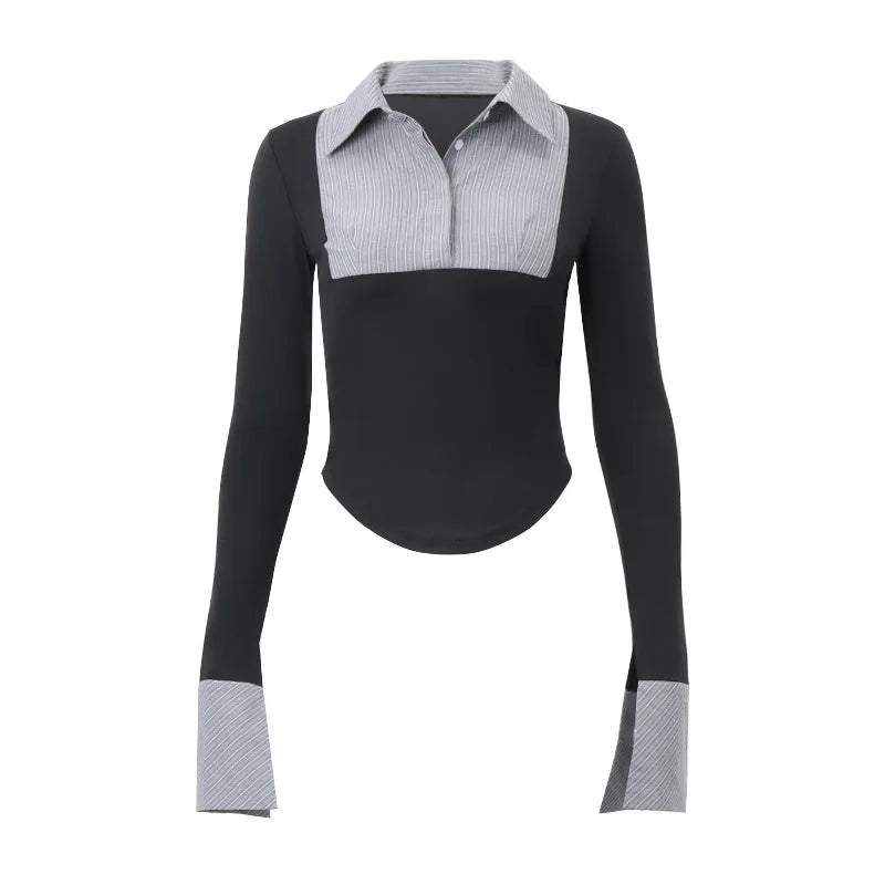 Stripe Patchwork Two Piece Sets For Women Preppy Style