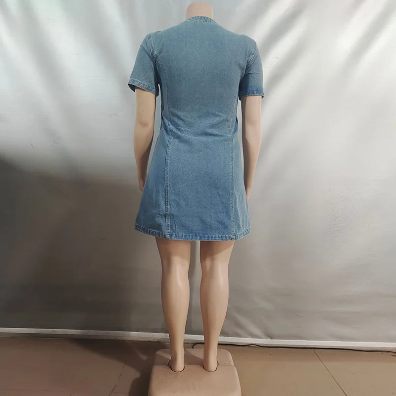 Front Lace Up Denim Women's Dress