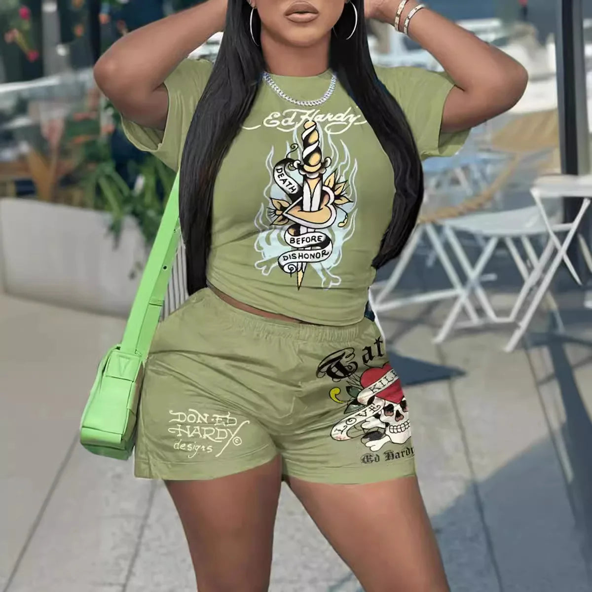 Short Sleeve Crop Tops Casual Shorts Matching Set 2025 Summer Print Fitness Workout Tracksuits 2 Piece Sets Woman Outfit