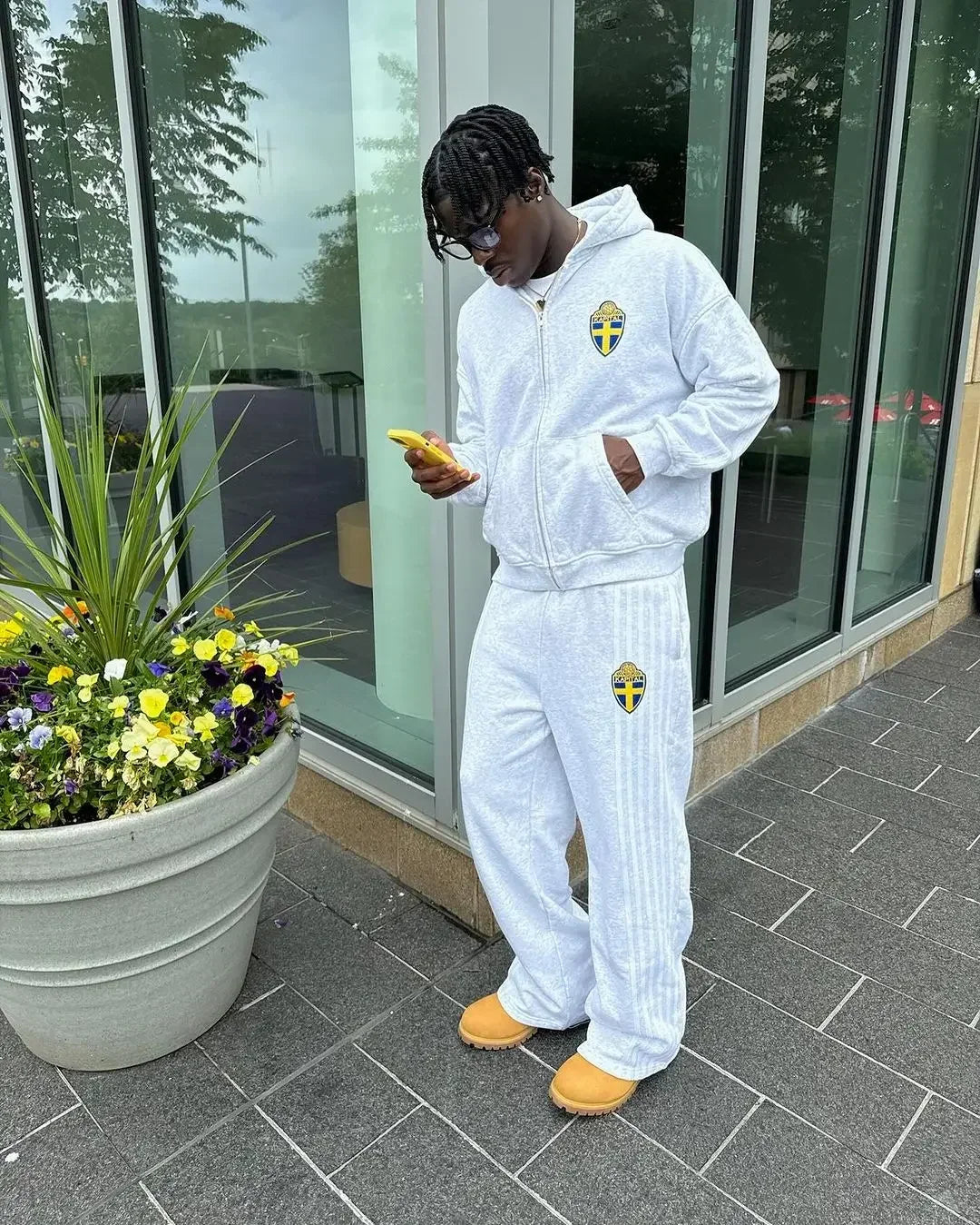 Swiss letter embroidered sweatshirt suit