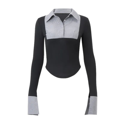 Stripe Patchwork Two Piece Sets For Women Preppy Style