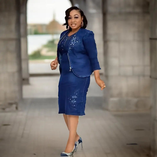 2 Piece Women Denim Skirt Set