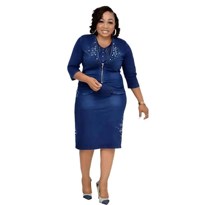 2 Piece Women Denim Skirt Set